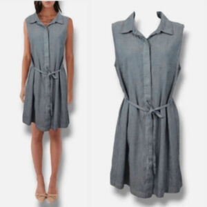 Nicole Miller Stretch Denim Linen Utility Chambray Shirt Dress Sz 14 Corpcore